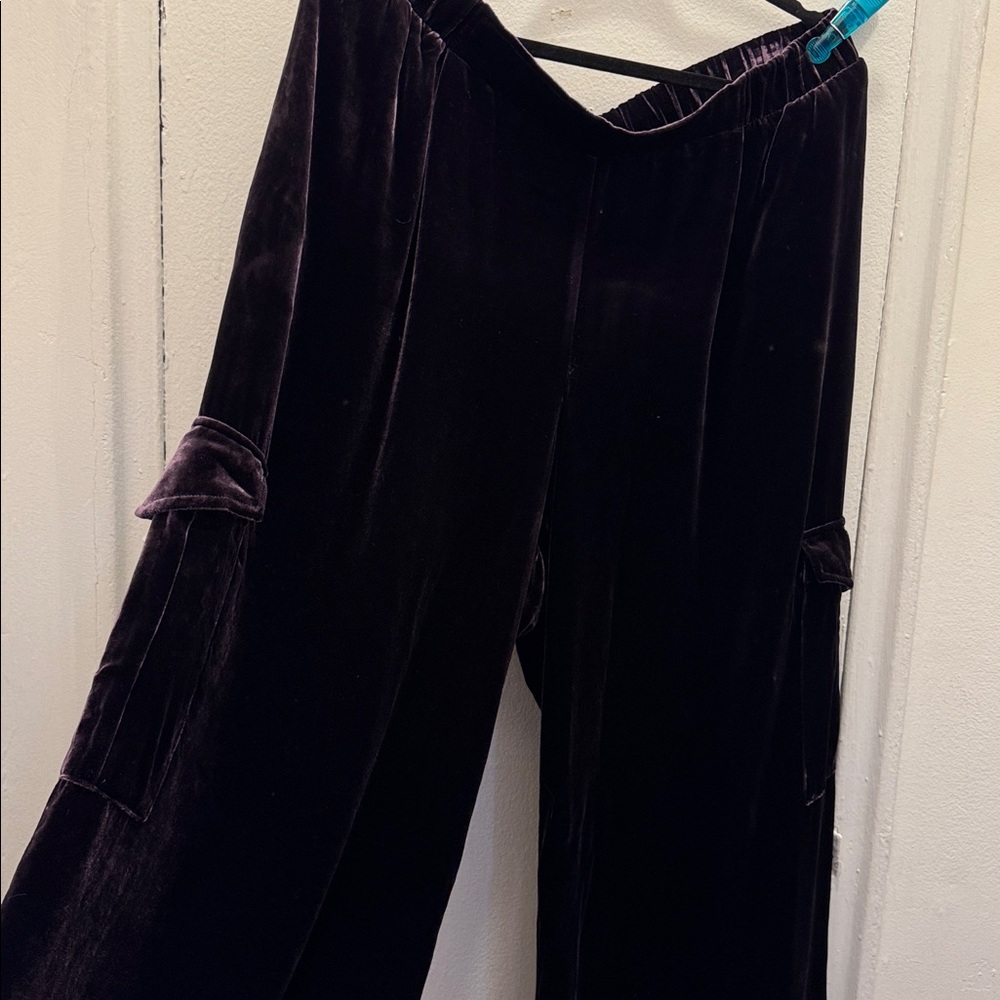 Johnny Was Plum Velvet Wide-Leg Pants - Picture 3 of 4